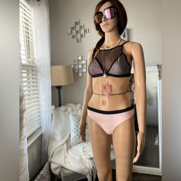 Black And Pink Mesh Overlay High Waisted Bikini Set Medium - Picture 6 of 15